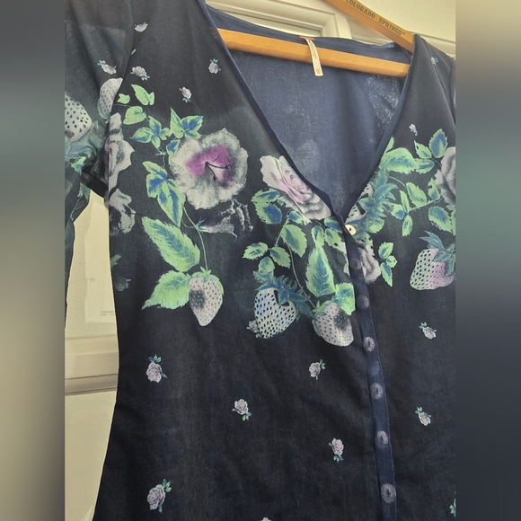 FREE PEOPLE Home Grown Vintage Vibe Mesh Floral Navy Combo Cardigan NWOT - Picture 8 of 13